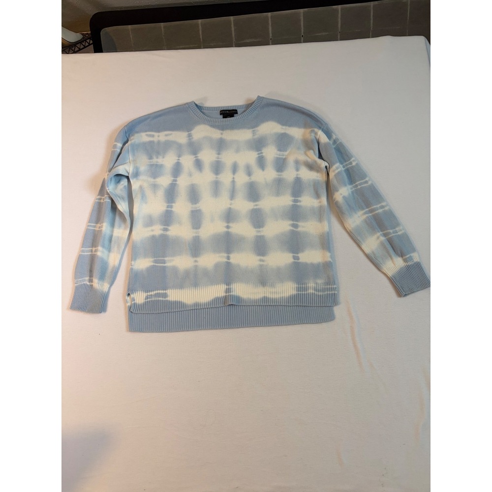 Design History Womens Blue White Tie Dye Crewneck Knit Sweater Large